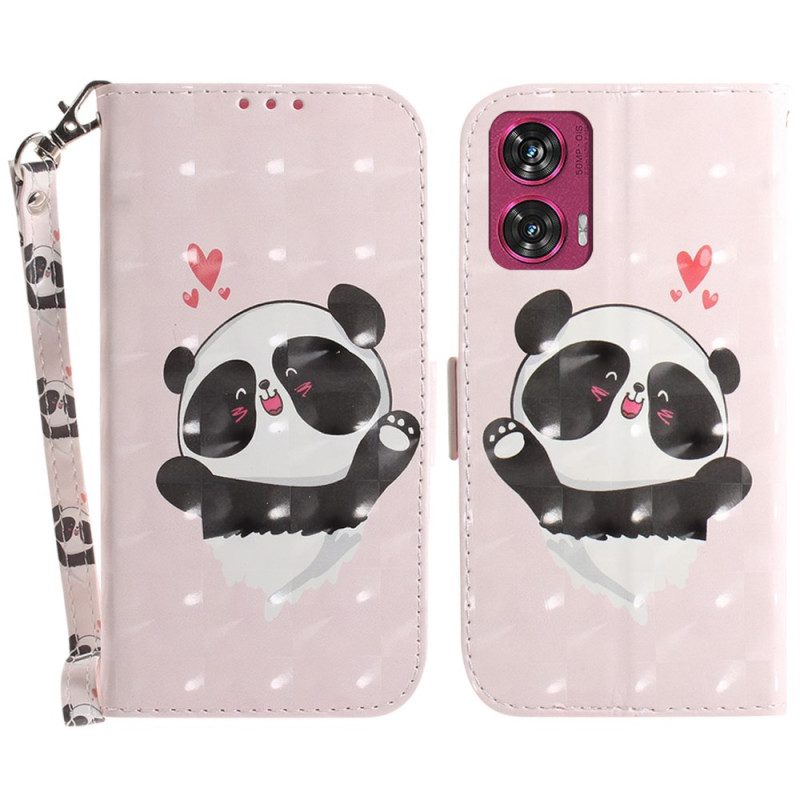 Lederhüllen Motorola Edge 50 Fusion Panda Love Mit Riemen