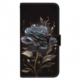 Lederhüllen Für Oppo Reno 12f 5g Schwarze Rose Mit Riemen