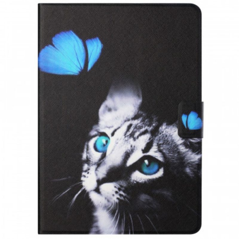 Lederhüllen Für Samsung Galaxy Tab A8 (2021) Blaue Katze Und Schmetterling