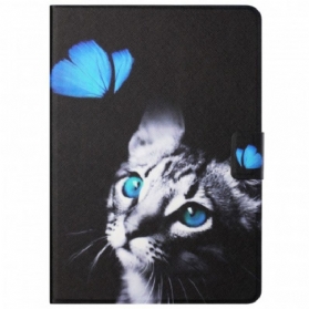 Lederhüllen Für Samsung Galaxy Tab A8 (2021) Blaue Katze Und Schmetterling