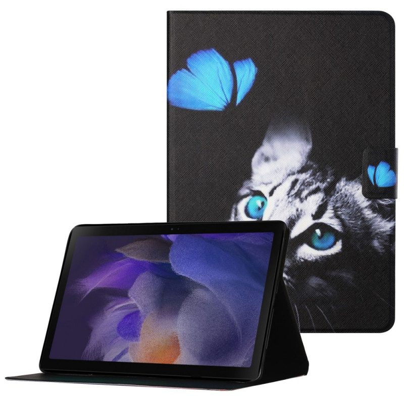 Lederhüllen Für Samsung Galaxy Tab A8 (2021) Blaue Katze Und Schmetterling