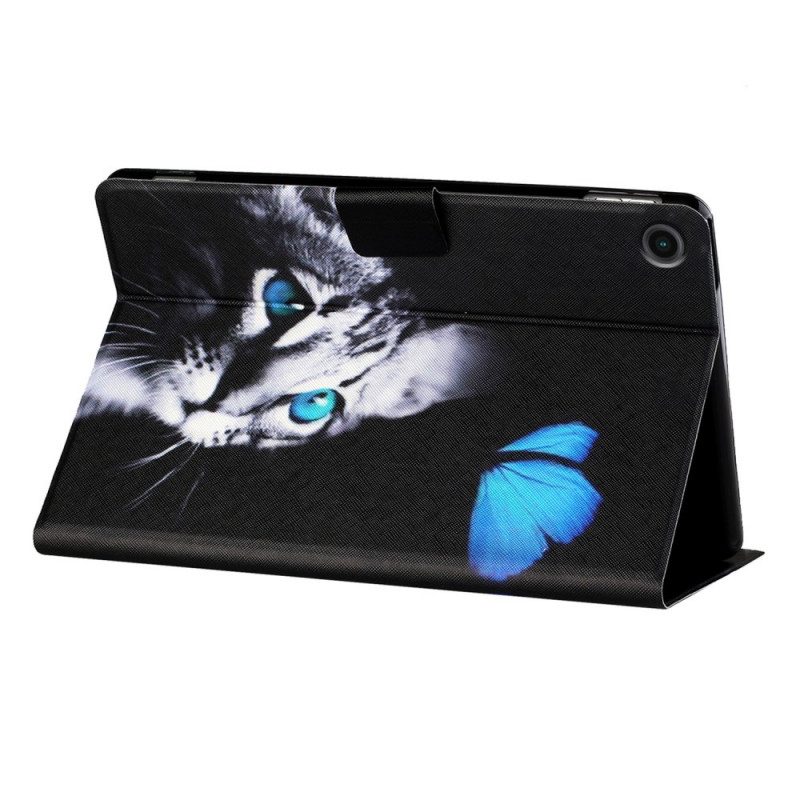 Lederhüllen Für Samsung Galaxy Tab A8 (2021) Blaue Katze Und Schmetterling