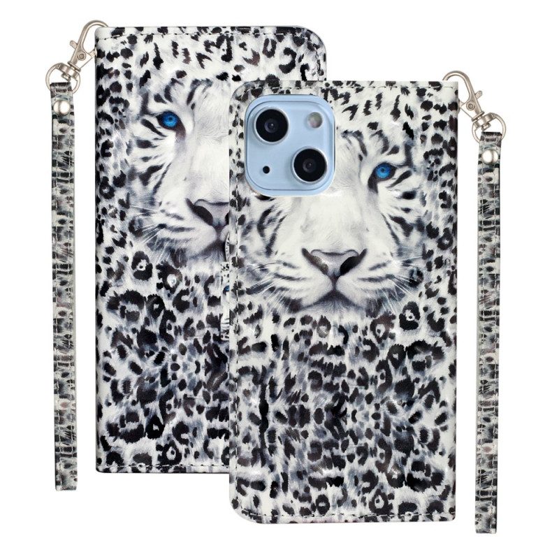 Flip Case Für iPhone 15 Plus Mit Kordel 3d-leopard Mit Riemen