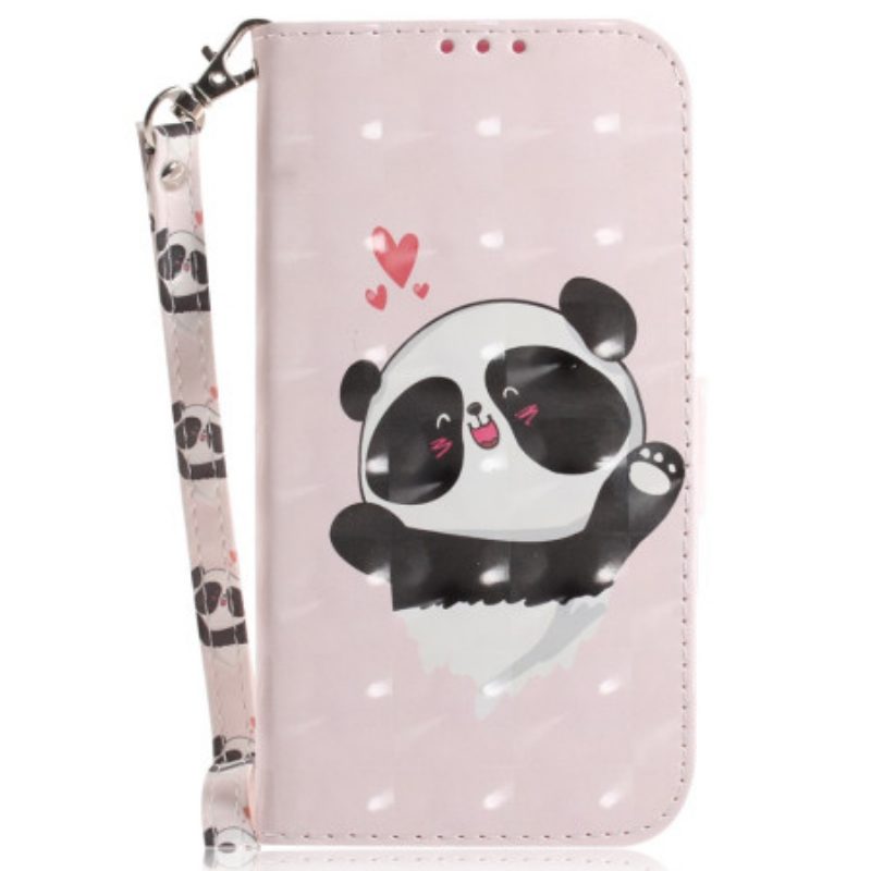 Flip Case Für iPhone 15 Plus Mit Kordel Panda Love Mit Riemen