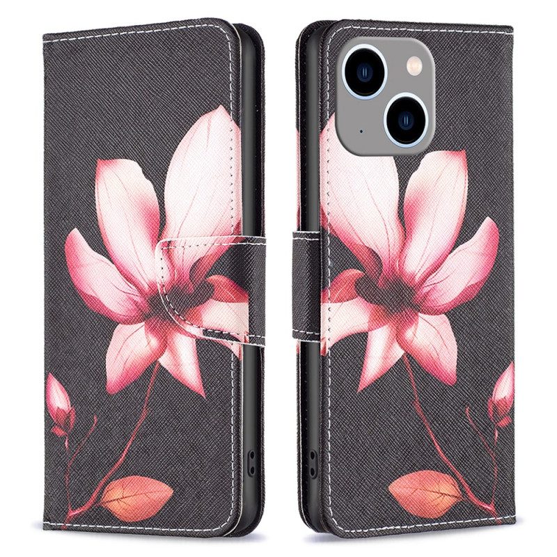 Flip Case Für iPhone 15 Plus Rosa Blume