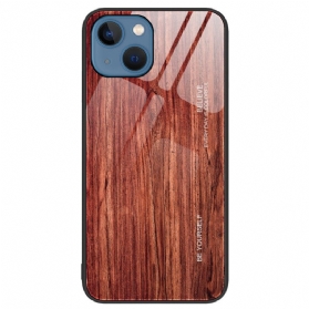 Hülle Für iPhone 15 Plus Holzdesign Aus Gehärtetem Glas