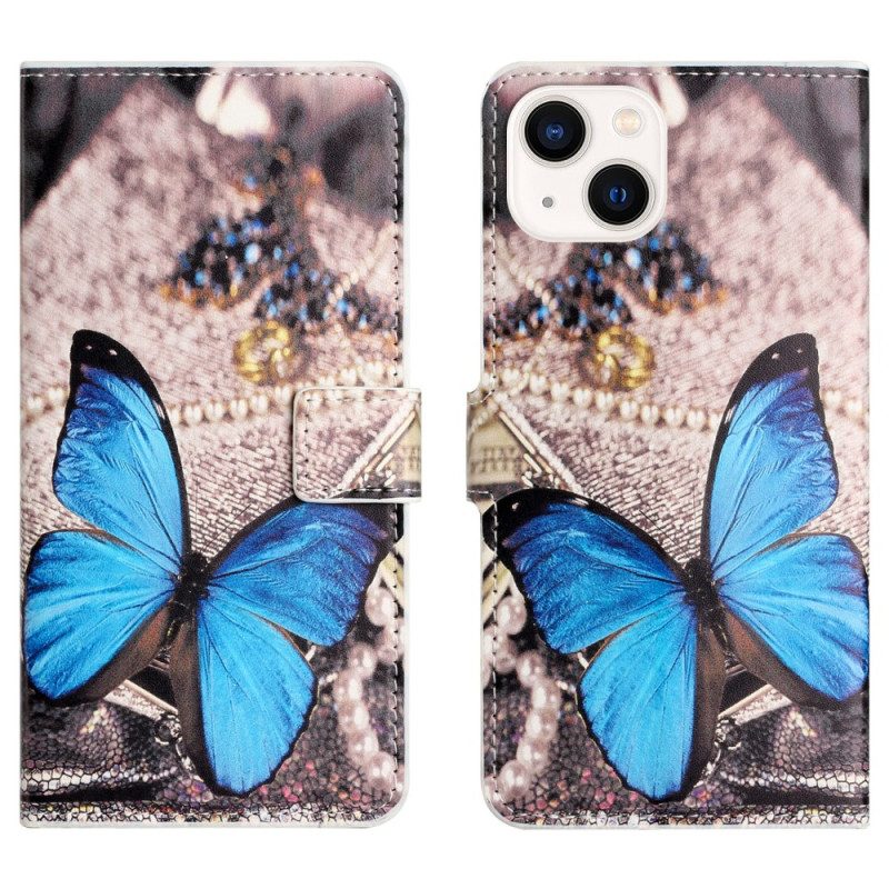 Lederhüllen Für iPhone 15 Plus Blauer Schmetterling