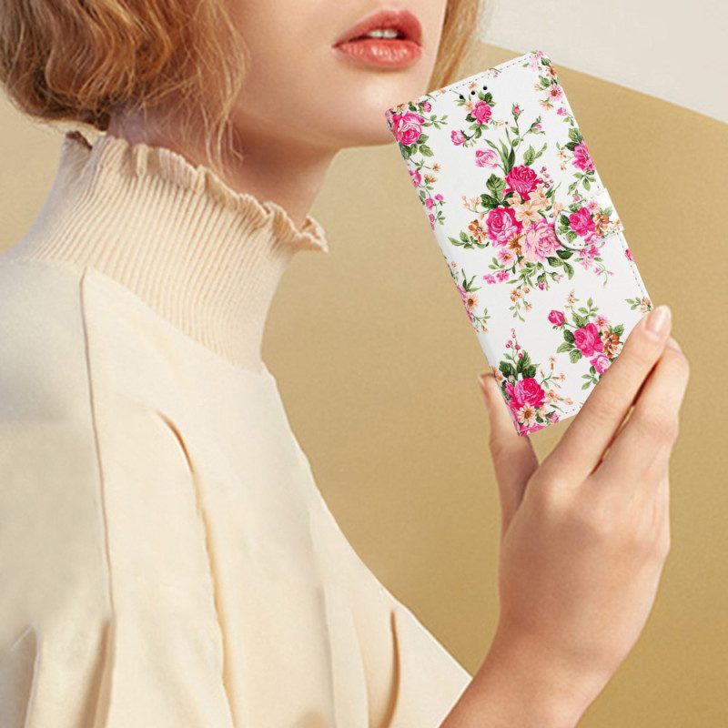 Lederhüllen Für iPhone 15 Plus Mit Kordel Blumen Mit Riemen