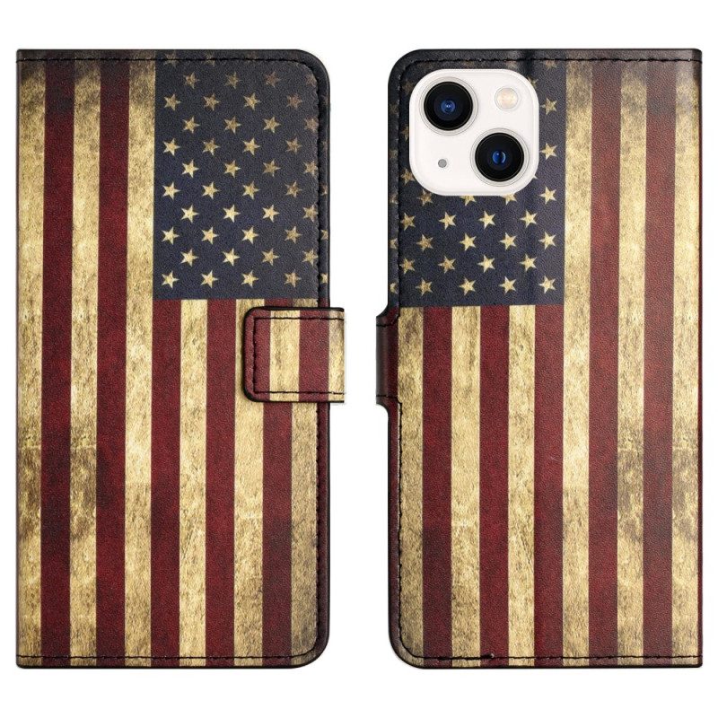 Lederhüllen Für iPhone 15 Plus Vintage Usa-flagge