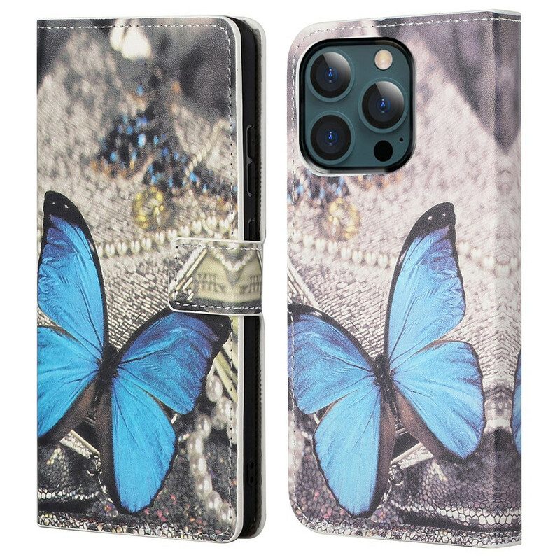 Flip Case Für iPhone 13 Pro Max Blauer Schmetterling