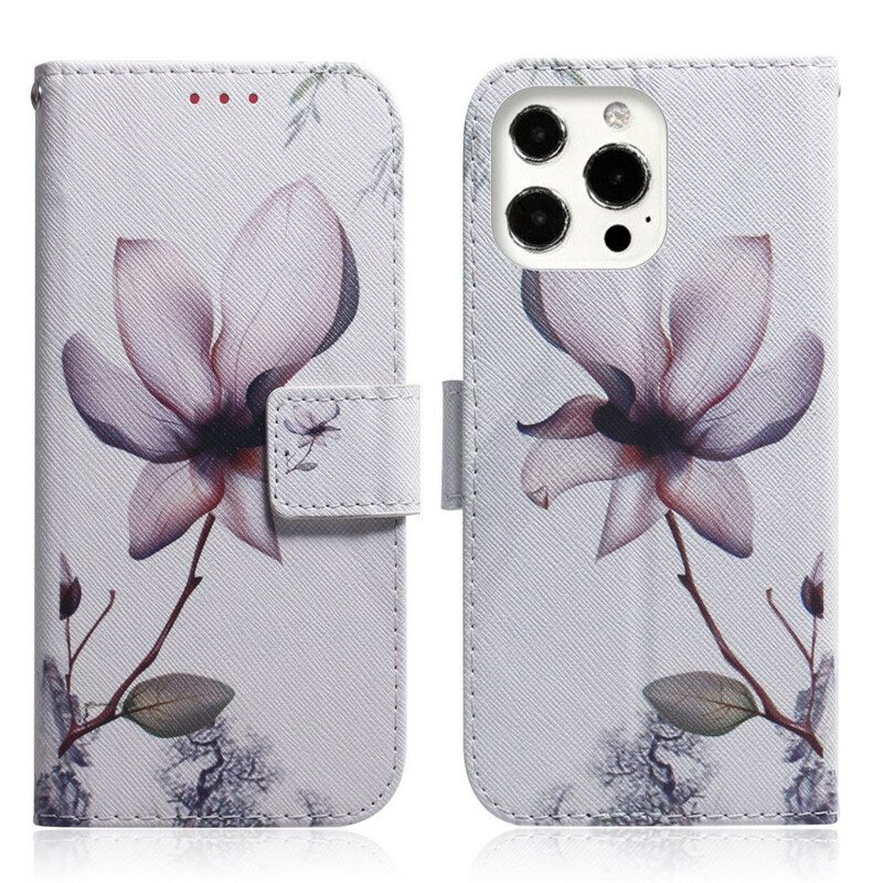 Flip Case Für iPhone 13 Pro Max Blume Staubiges Rosa