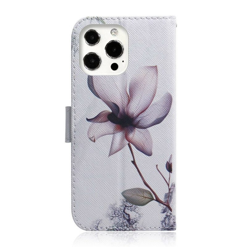 Flip Case Für iPhone 13 Pro Max Blume Staubiges Rosa