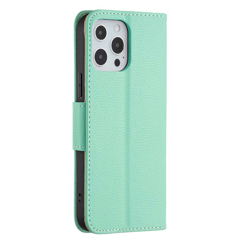 Flip Case Für iPhone 13 Pro Max Mit Kordel Riemchen Mit Farbigem Litschi-ledereffekt