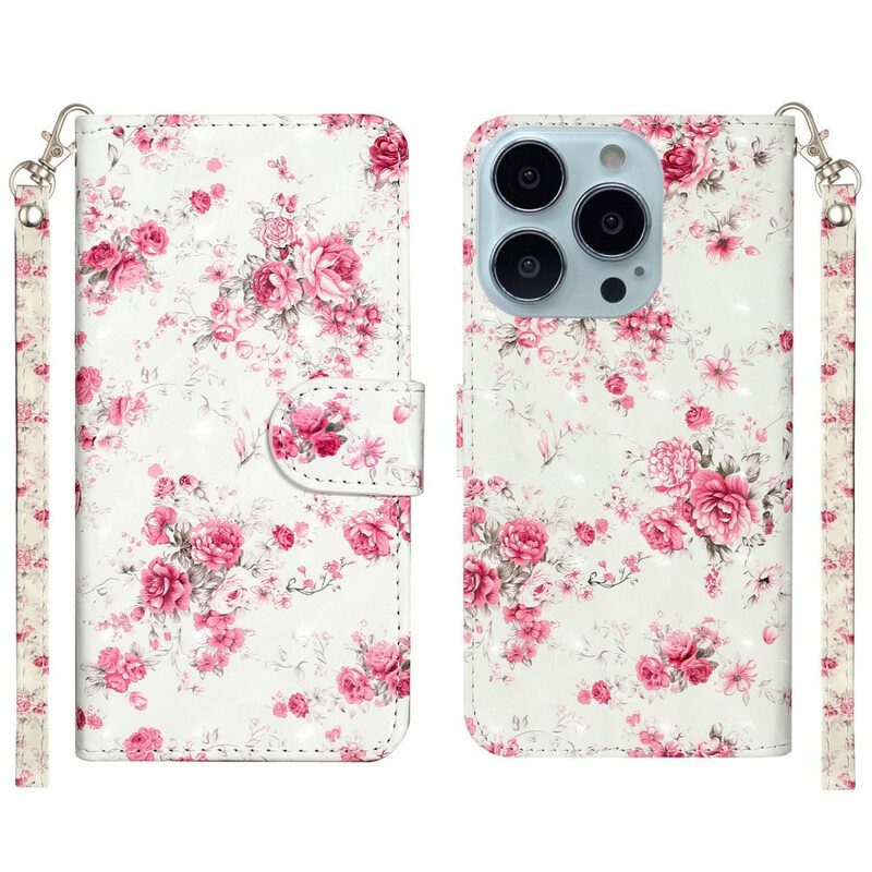 Flip Case Für iPhone 13 Pro Max Mit Kordel Riemenlichtfleckblumen