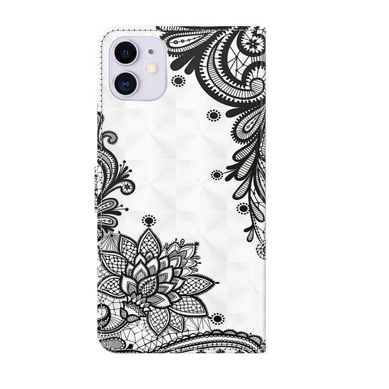 Flip Case Für iPhone 13 Pro Max Spitzenblumen