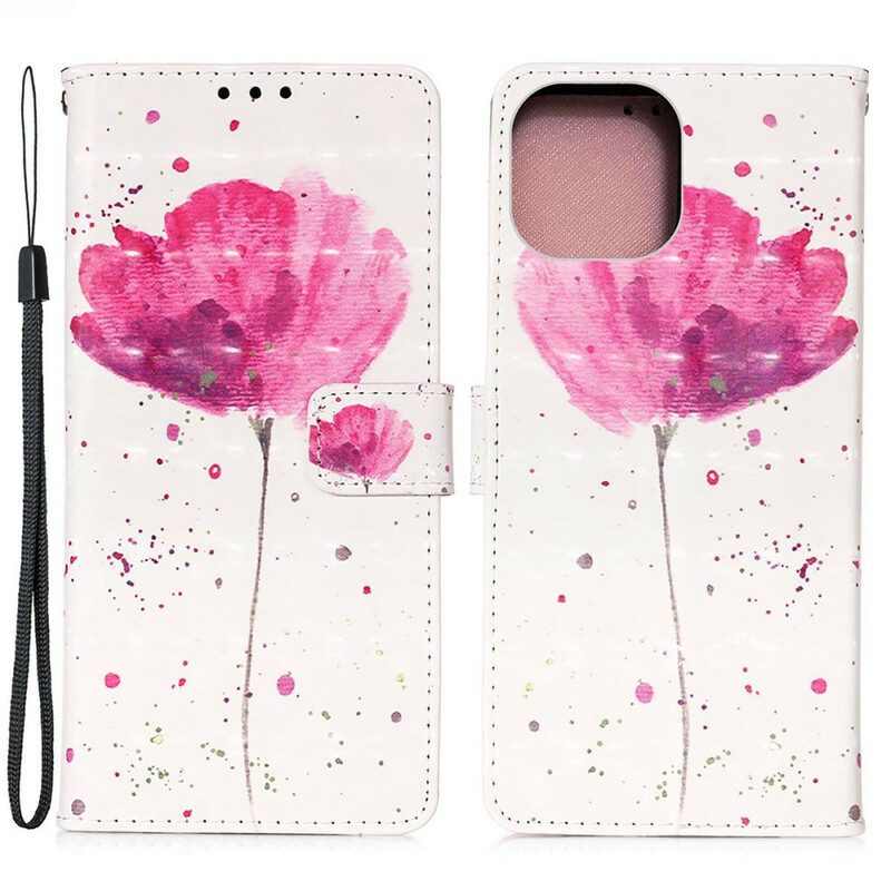 Handyhülle Lederhüllen Für iPhone 13 Pro Max Aquarellmohn