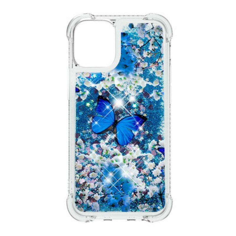 Hülle Für iPhone 13 Pro Max Glitzernde Blaue Schmetterlinge