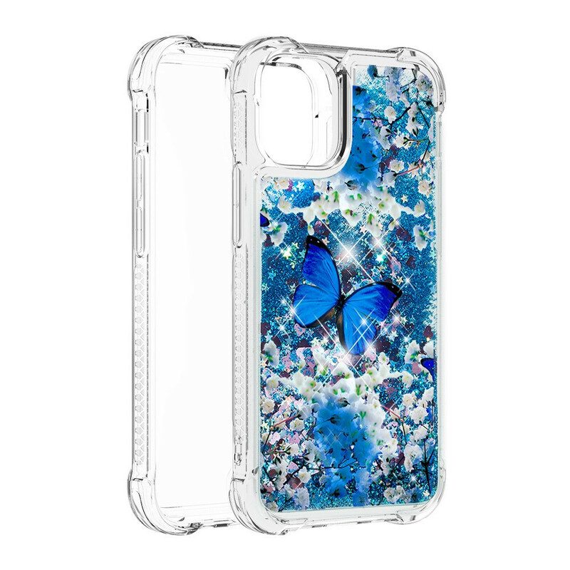 Hülle Für iPhone 13 Pro Max Glitzernde Blaue Schmetterlinge