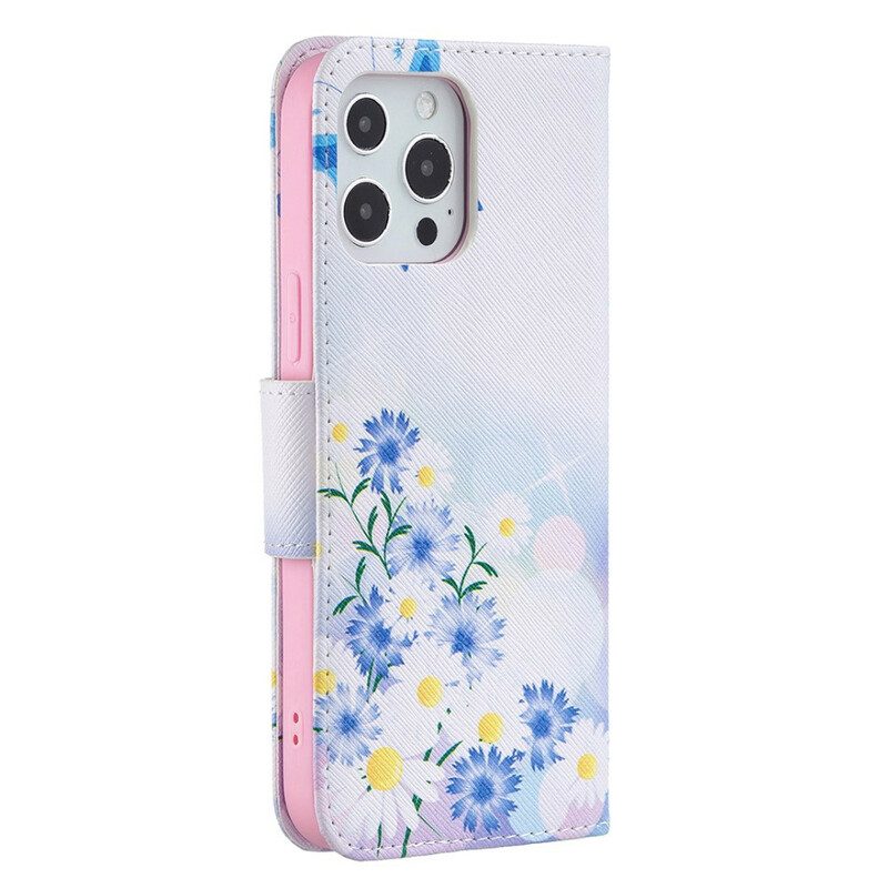 Lederhüllen Für iPhone 13 Pro Max Bemalte Schmetterlinge Und Blumen