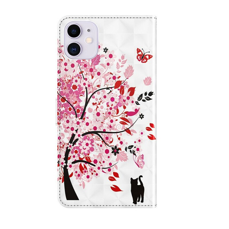 Lederhüllen Für iPhone 13 Pro Max Rosa Baum Und Schwarze Katze