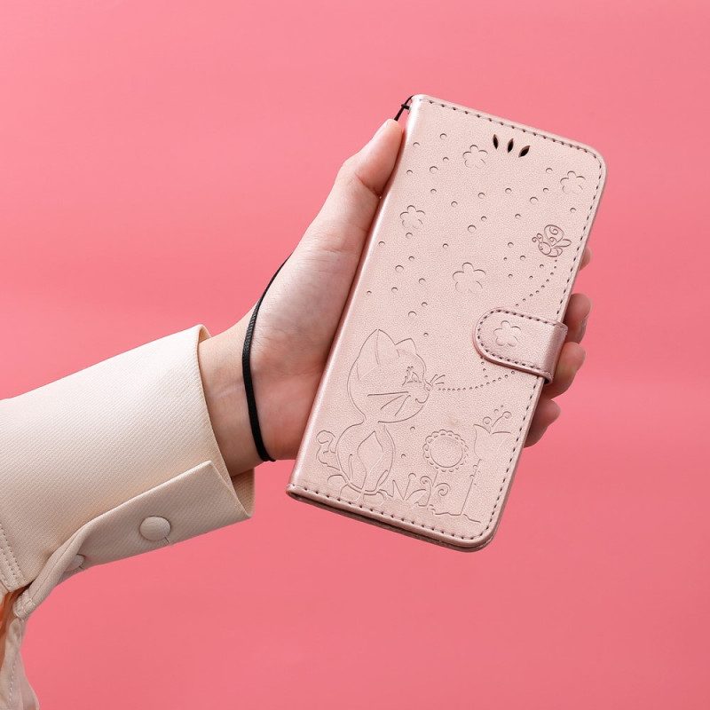 Lederhüllen Für Oppo Find X5 Lite Mit Kordel Tanga Katzen Und Bienen