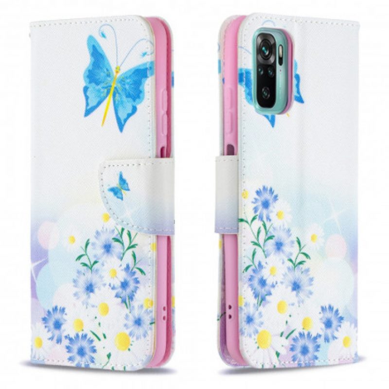 Flip Case Für Xiaomi Redmi Note 10 / 10S Bemalte Schmetterlinge Und Blumen