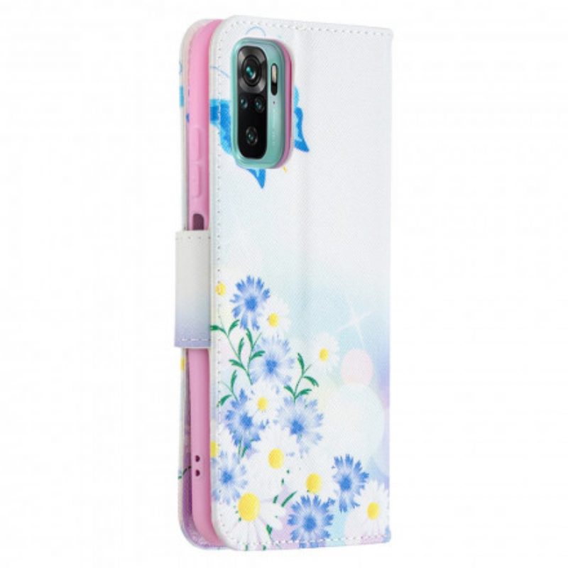 Flip Case Für Xiaomi Redmi Note 10 / 10S Bemalte Schmetterlinge Und Blumen