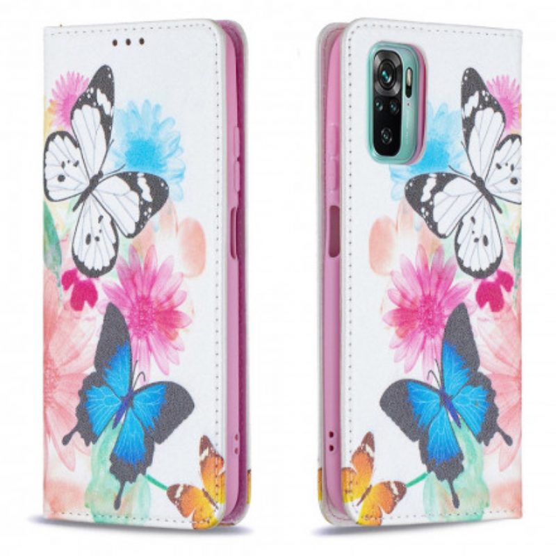 Schutzhülle Für Xiaomi Redmi Note 10 / 10S Flip Case Bunte Schmetterlinge