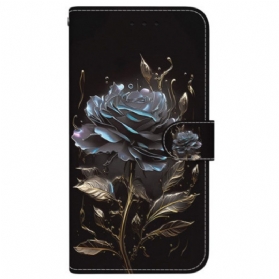 Lederhüllen Motorola Edge 50 Ultra Handyhülle Schwarze Rose Mit Riemen