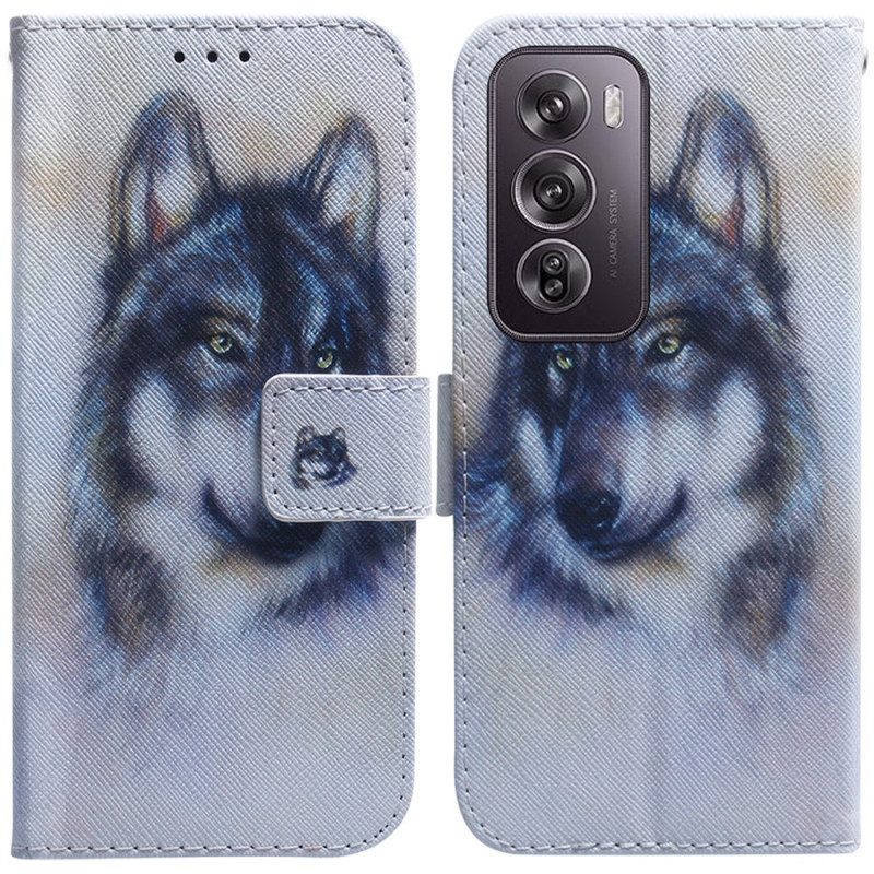 Lederhüllen Für Oppo Reno 12 Pro 5g Aquarell Wolf