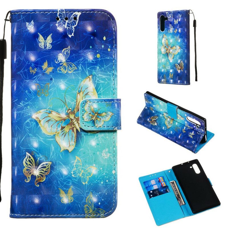 Flip Case Für Samsung Galaxy Note 10 Goldene Schmetterlinge