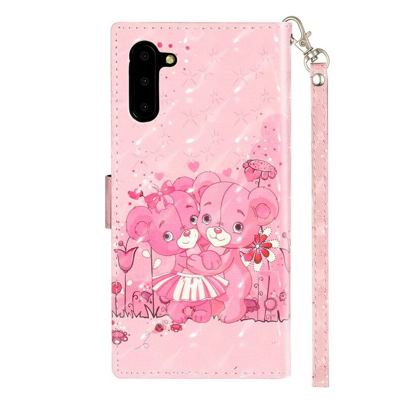 Flip Case Für Samsung Galaxy Note 10 Mit Kordel Light Spot Teddybären Mit Riemen