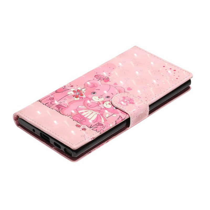 Flip Case Für Samsung Galaxy Note 10 Mit Kordel Light Spot Teddybären Mit Riemen