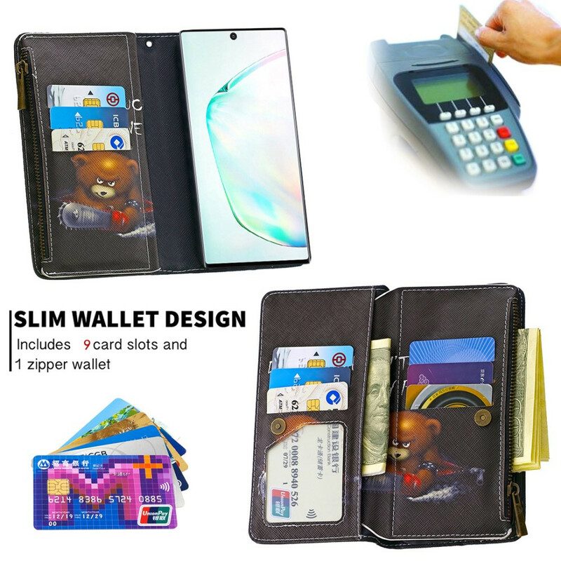 Flip Case Für Samsung Galaxy Note 10 Taschenbär Mit Reißverschluss