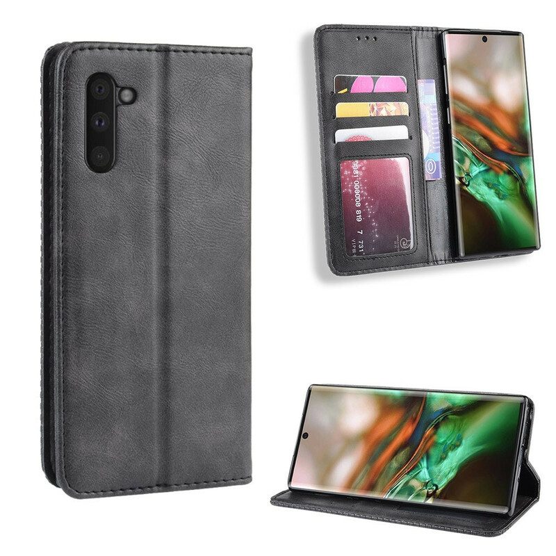 Schutzhülle Für Samsung Galaxy Note 10 Flip Case Stilisierter Vintage-ledereffekt