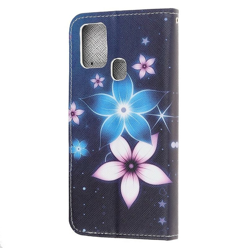 Lederhüllen Für Samsung Galaxy M31 Mit Kordel Mondriemenblumen