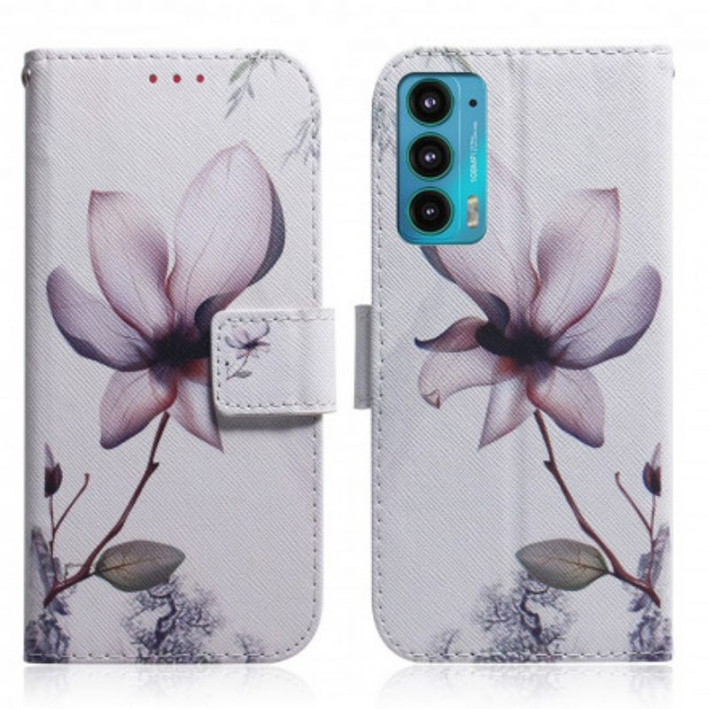 Flip Case Für Motorola Edge 20 Blume Staubiges Rosa