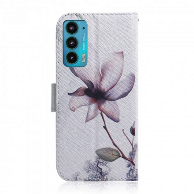 Flip Case Für Motorola Edge 20 Blume Staubiges Rosa