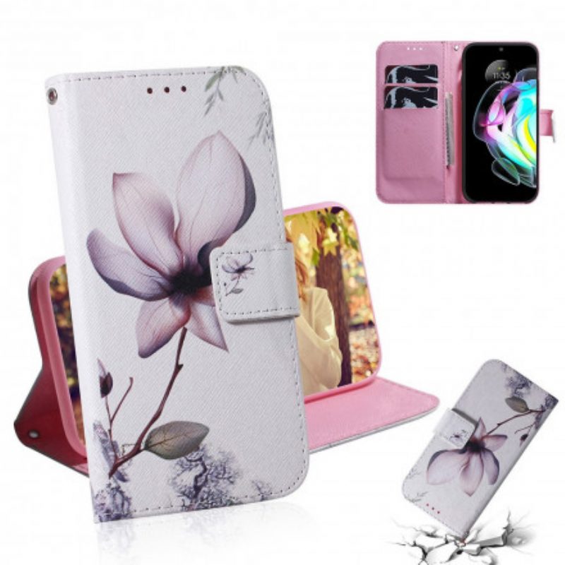 Flip Case Für Motorola Edge 20 Blume Staubiges Rosa