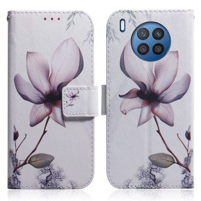 Flip Case Für Huawei Nova 8i Blume Staubiges Rosa