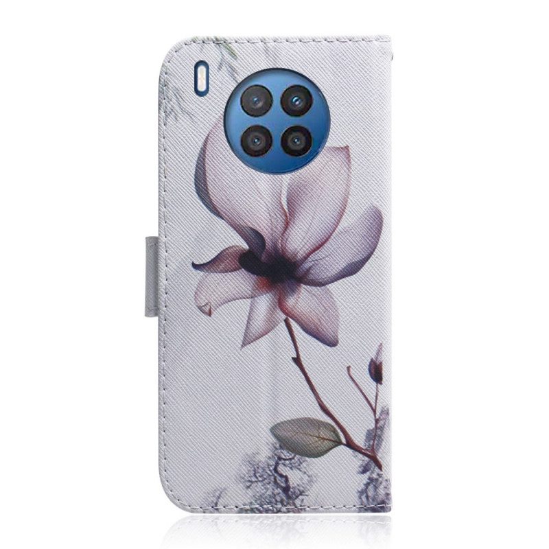 Flip Case Für Huawei Nova 8i Blume Staubiges Rosa