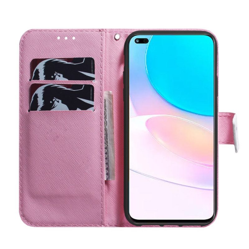 Flip Case Für Huawei Nova 8i Blume Staubiges Rosa