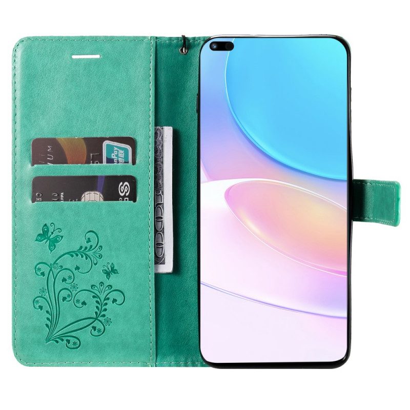 Flip Case Für Huawei Nova 8i Mit Kordel Riesige Riemenschmetterlinge