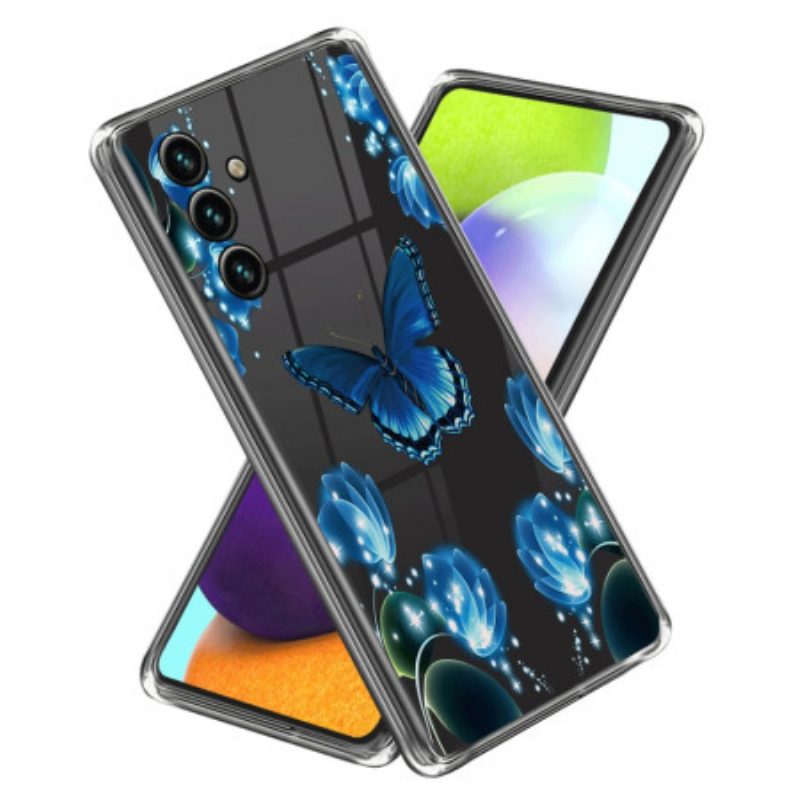 Hülle Samsung Galaxy A15 5g Blaue Schmetterlinge Und Blumen