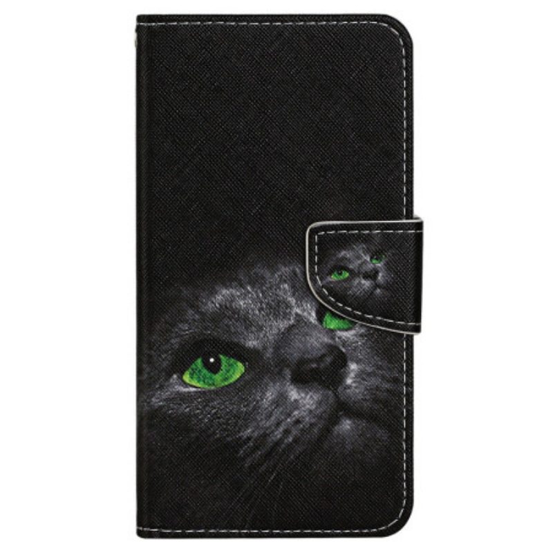 Lederhüllen Samsung Galaxy A15 5g Grünäugige Katze Mit Riemen