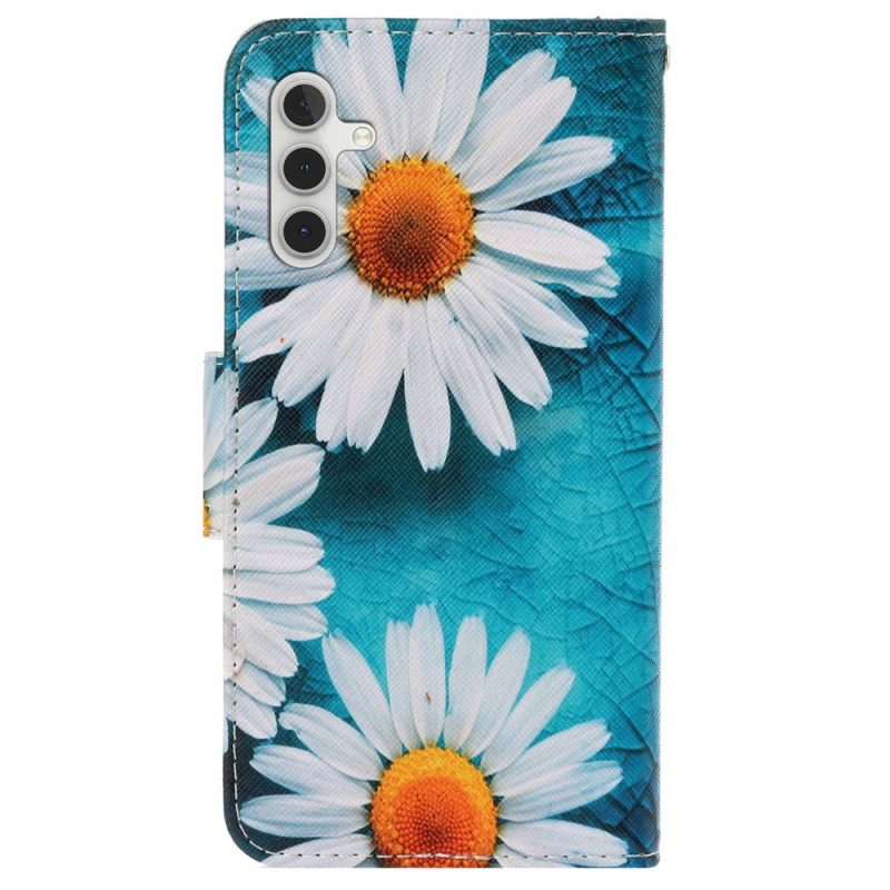 Lederhüllen Samsung Galaxy A15 5g Handyhülle Riemen Chrysantheme