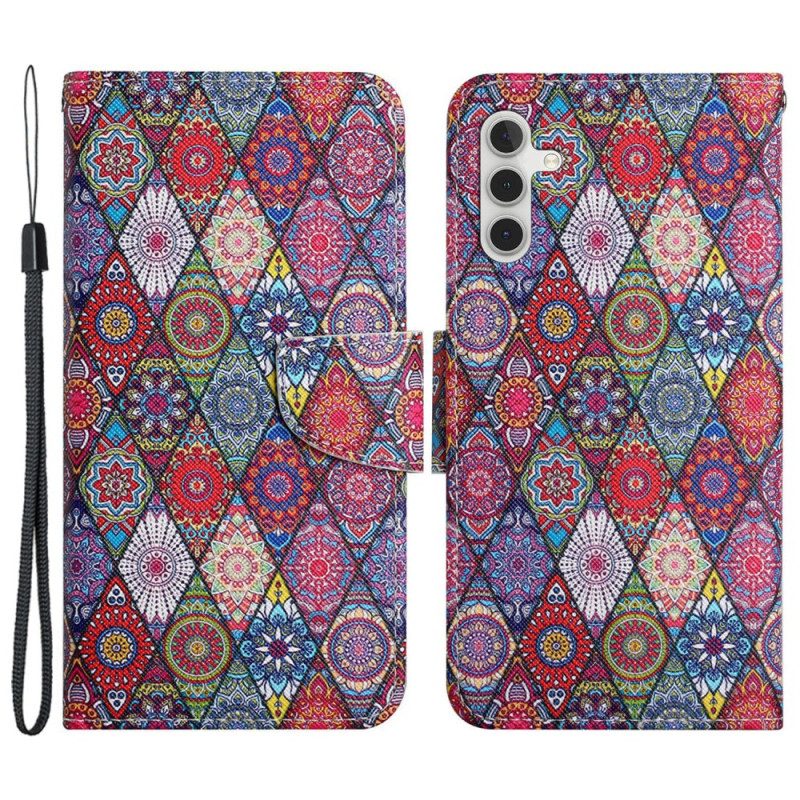 Lederhüllen Samsung Galaxy A15 5g Patchwork Mit Riemen