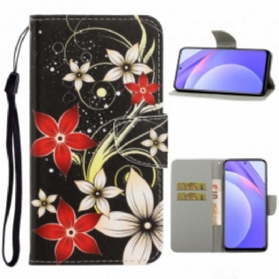 Flip Case Für Xiaomi Redmi Note 9 Pro 5G Mit Kordel Bunte Riemchenblumen