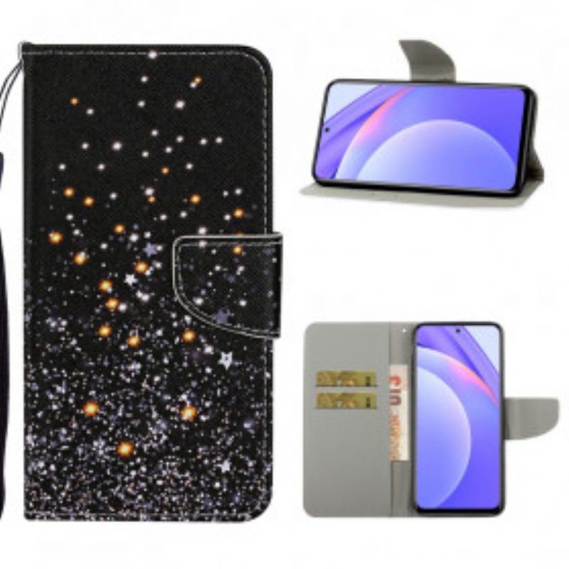 Flip Case Für Xiaomi Redmi Note 9 Pro 5G Sterne Und Pailletten Mit Schlüsselband