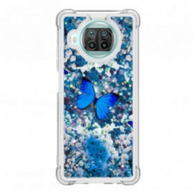 Hülle Für Xiaomi Redmi Note 9 Pro 5G Glitzernde Blaue Schmetterlinge